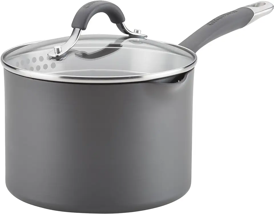 Circulon Radiance Hard-Anodized Nonstick Straining Saucepan, 3-Quart, Gray