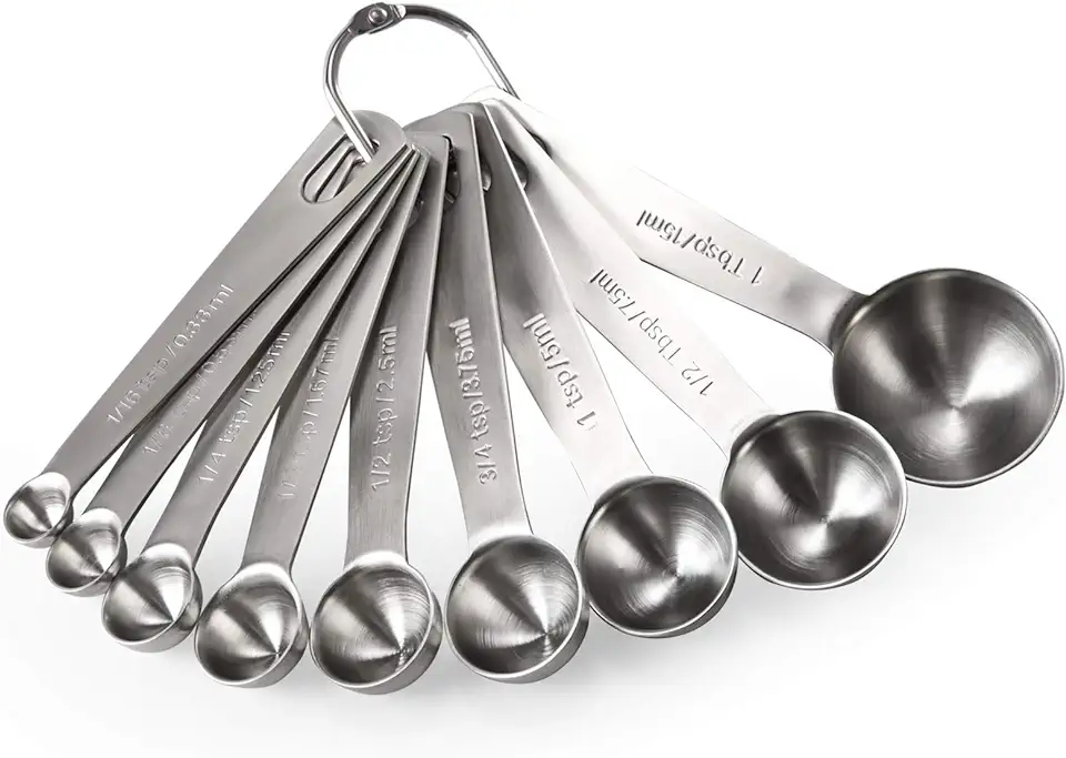 Measuring Spoons: U-Taste 18/8 Stainless Steel Measuring Spoons Set of 9 Piece: 1/16 TSP, 1/8 TSP, 1/4 TSP, 1/3 TSP, 1/2 TSP, 3/4 TSP, 1 TSP, 1/2 tbsp &amp; 1 tbsp Dry and Liquid Ingredients