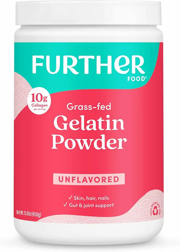 Further Food Premium Gelatin Powder | Grass-Fed, Pasture-Raised, Non-GMO, Paleo, Keto | Unflavored, Excellent Source of Collagen | Pure Beef Gelatin Powder (15.87 oz.)