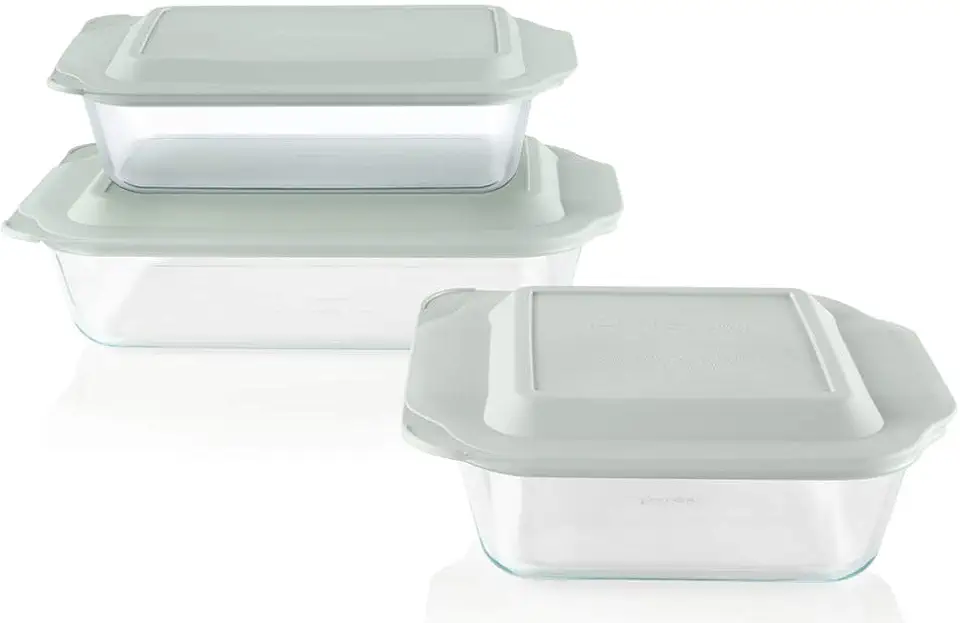 Pyrex Deep 3-Pack Glass Baking Dish Set (9&quot;x13&quot;, 7&quot;x11&quot;, 8&quot;x8&quot;) With BPA-Free Lids, Rectangular Glass Bakeware, Dishwasher, Microwave, Freezer &amp; Pre-Heated Oven Safe