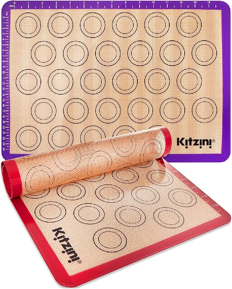 Kitzini Macaron Silicone Baking Mats. 2 Half Macaron Mats. BPA-Free Cookie Sheet. Non Stick Macaron Baking Mat. Professional Grade Silicon Baking Mat. Perfect for Macarons, Macaroons, Pastry &amp; Cookies