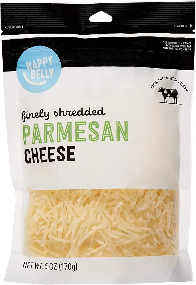 Amazon Brand, Happy Belly Shredded Parmesan Cheese, 6 Oz