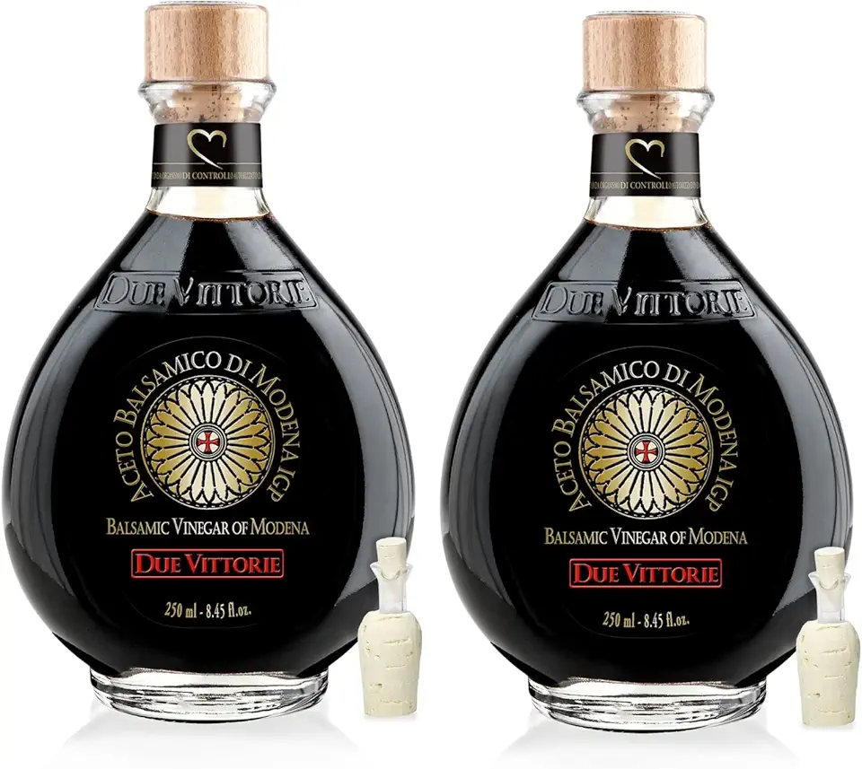 Due Vittorie Oro Gold, Barrel Aged Balsamic Vinegar of Modena IGP With Cork Pourer, All-Natural, Extra Dense Premium Vinegar Aceto Balsamico di Modena IGP Italy - 8.45fl oz / 250ml - Pack of 2