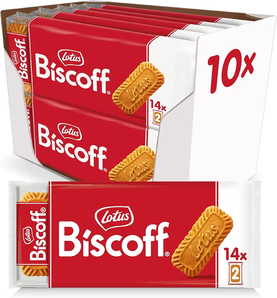 Lotus Biscoff Cookies, Caramelized Biscuit Cookies, 280 Cookies (10 Sleeves of 14 Two-Packs) Vegan, 7.65 Ounce (Pack of 10)