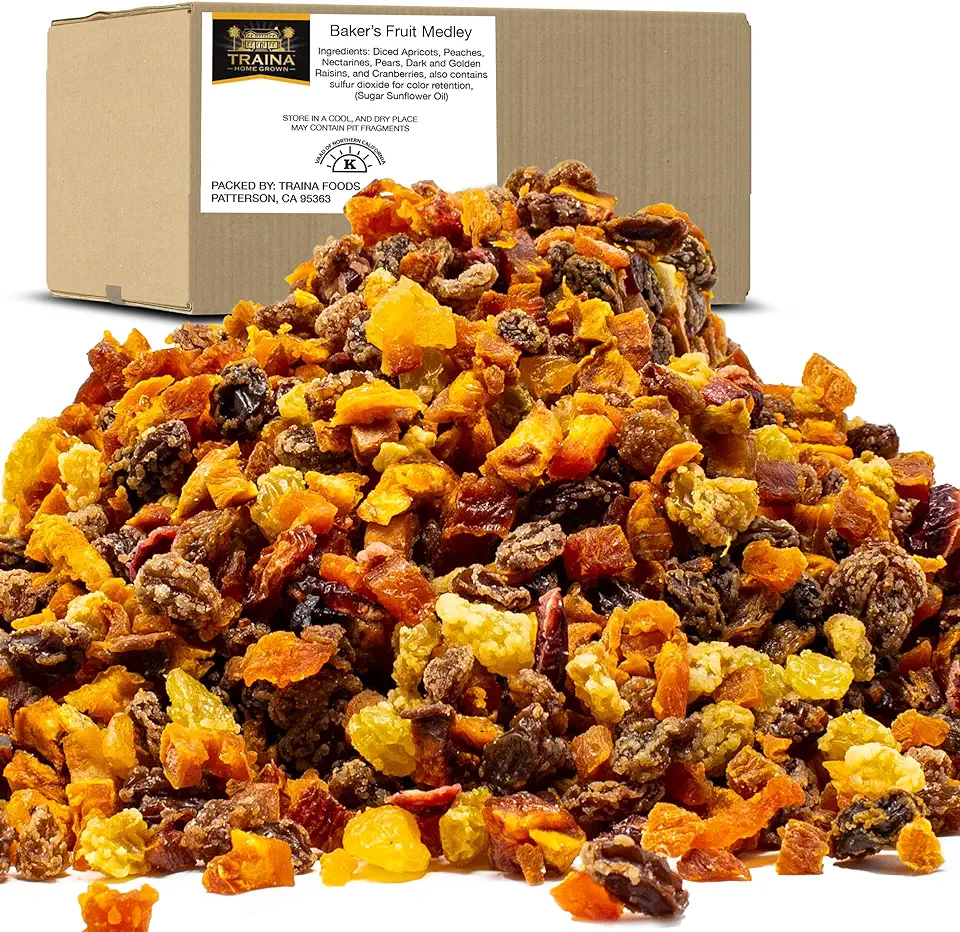 Traina Home Grown Sun Dried Baker’s Fruit Medley - Diced Peaches, Cranberries, Apricots, Pears, Nectarines, and Raisins - Non GMO, Gluten Free, Value Size(5 lbs)