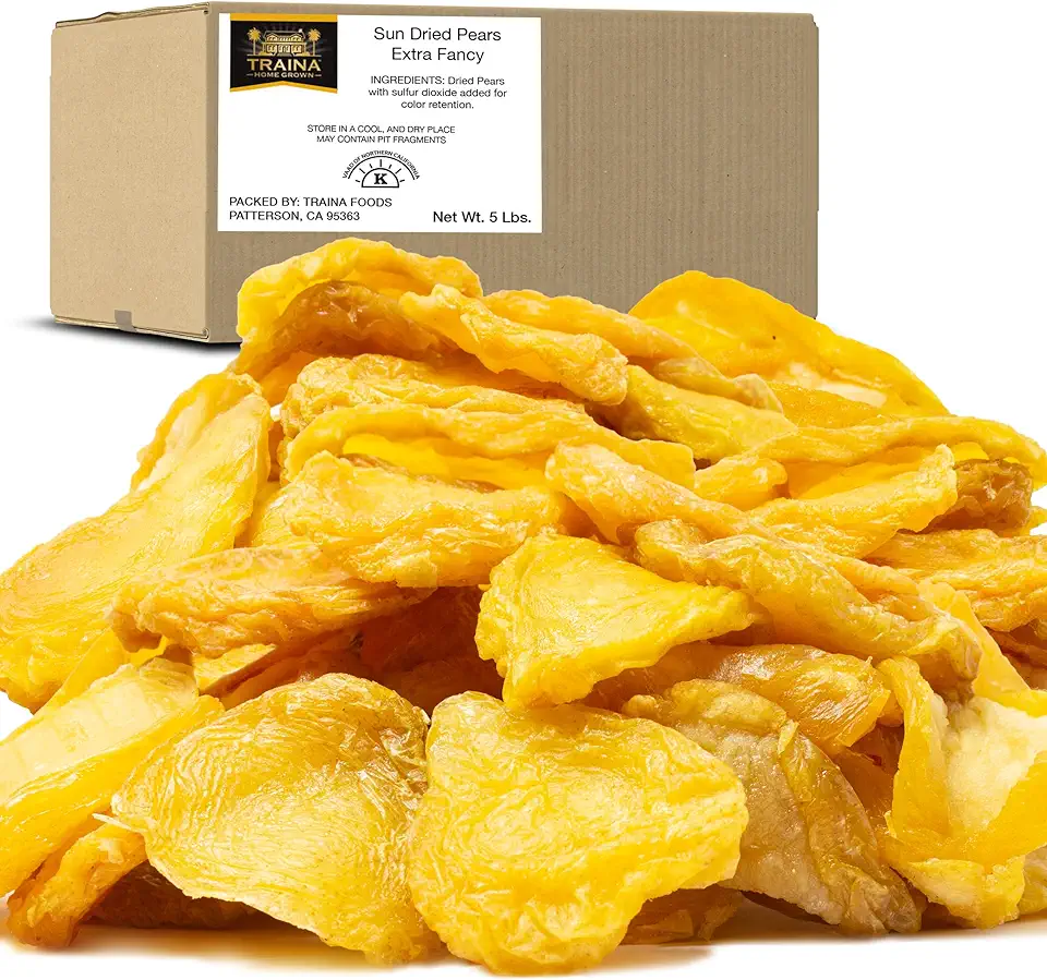 Traina Home Grown Extra Fancy Dried Pear Halves - SEASONAL/LIMITED -Healthy, No Added Sugar, Non GMO, Gluten Free, Kosher Certified, Vegan, Value Size (5 lbs)