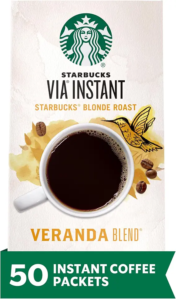 Starbucks VIA Instant Coffee, Starbucks Blonde Roast Coffee, Veranda Blend, 100% Arabica, 1 box (50 packets)