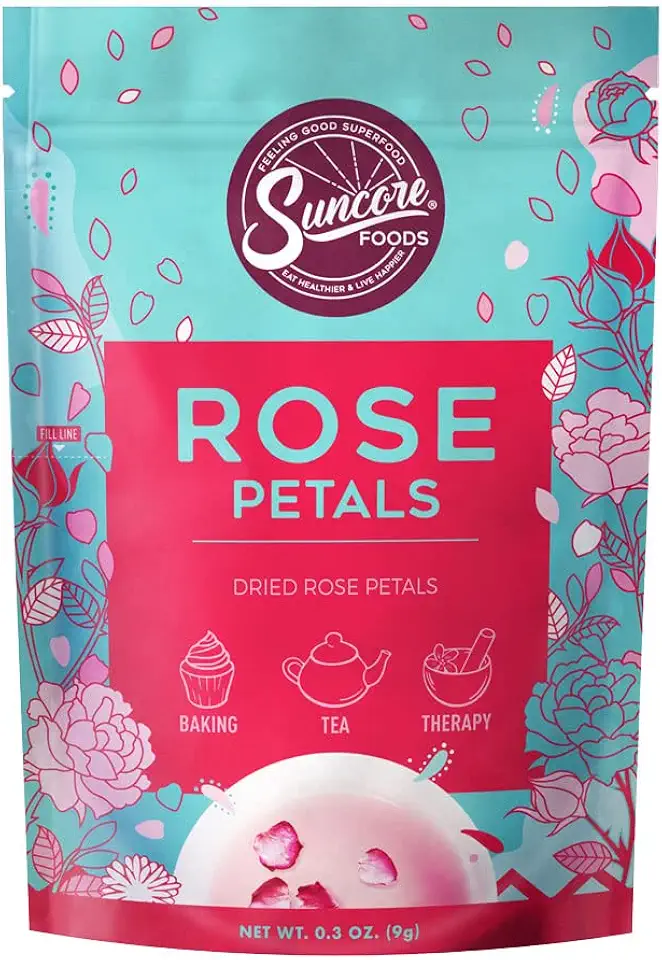 Suncore Foods Dried Rose Petals Bloom, Caffeine-Free Tea, Gluten-Free, Non-GMO, 0.3oz (1 Pack)