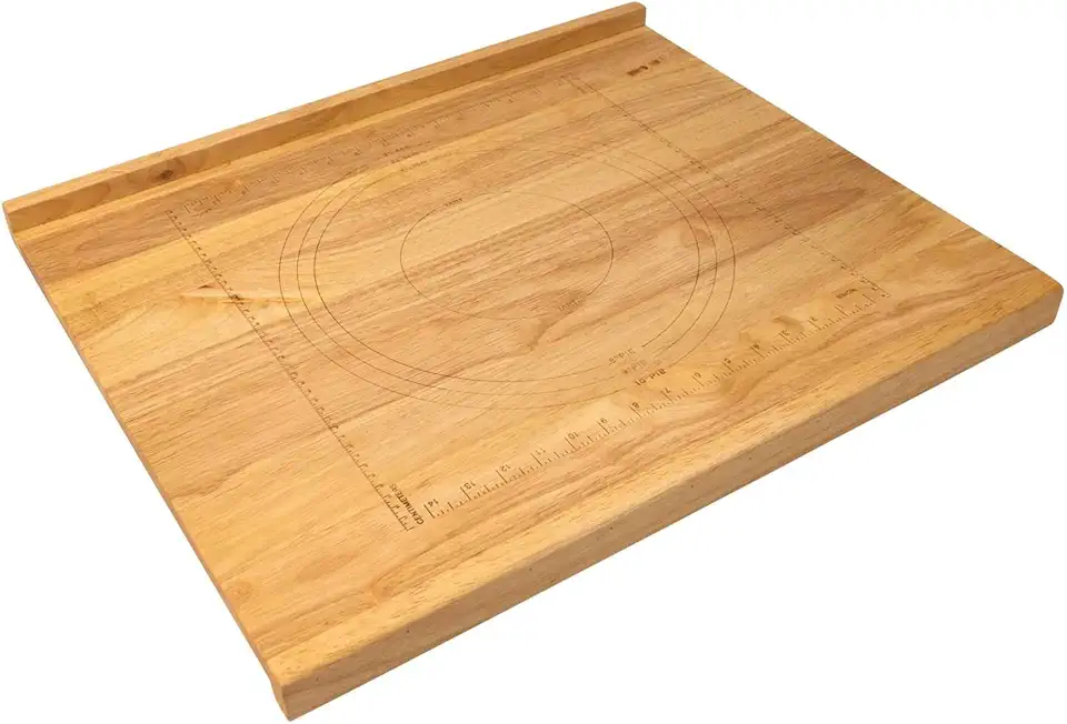 Reversible Wooden Pastry Board - 24&quot; x 20&quot; Pastry Board with Engraved Ruler and Pie Board Template, Features Front and Back Counter Lip