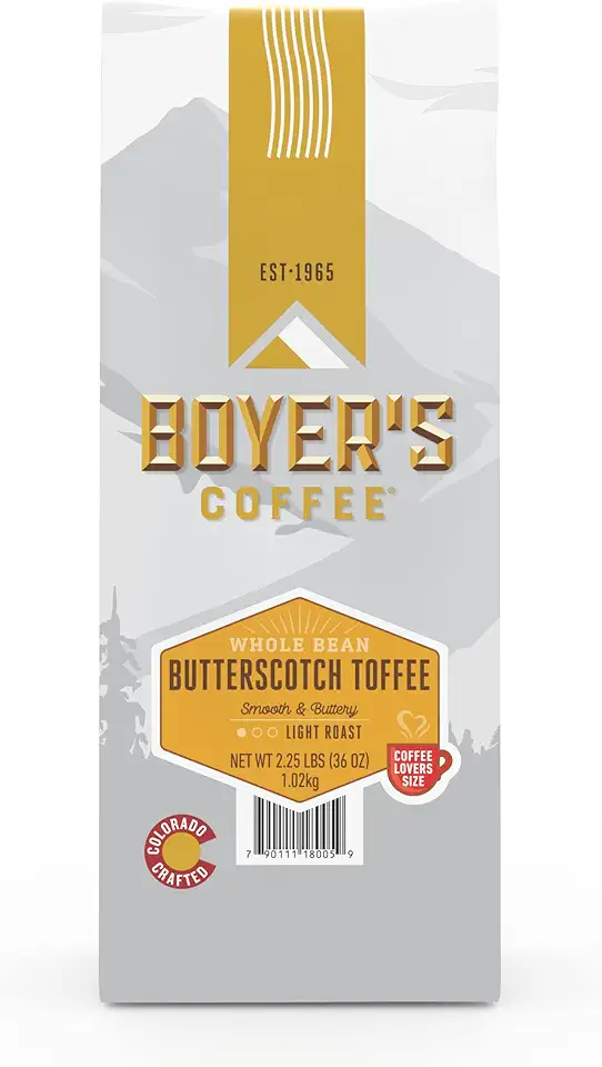 Boyer&#x27;s Coffee Butterscotch Toffee Coffee, Light Roast Flavored Coffee, Whole Bean, 2.25lb Bag (1-Count)