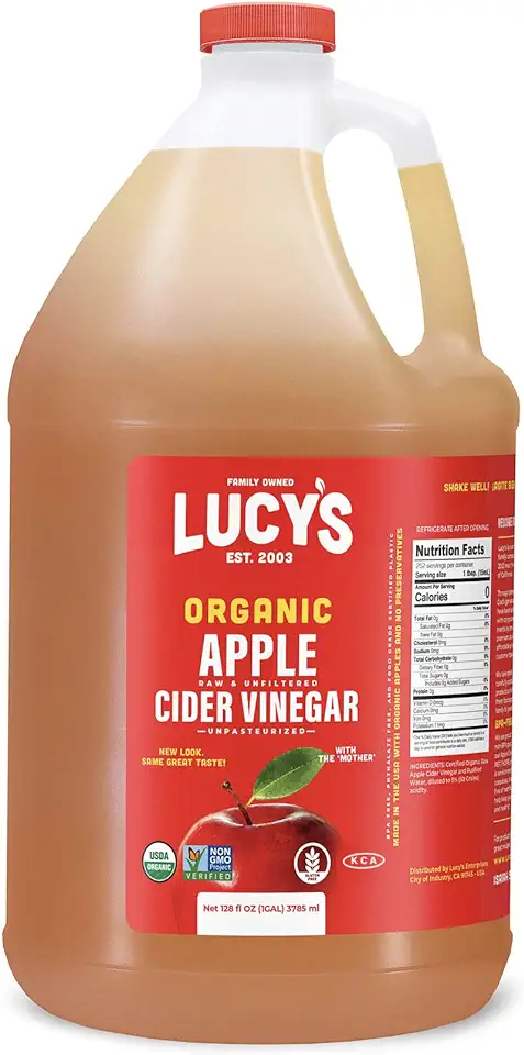 Lucy&#x27;s Family Owned - GALLON SIZE, Organic, With the Mother, Apple Cider Vinegar, Unfiltered, Unpasteurized, NonGMO, and Raw