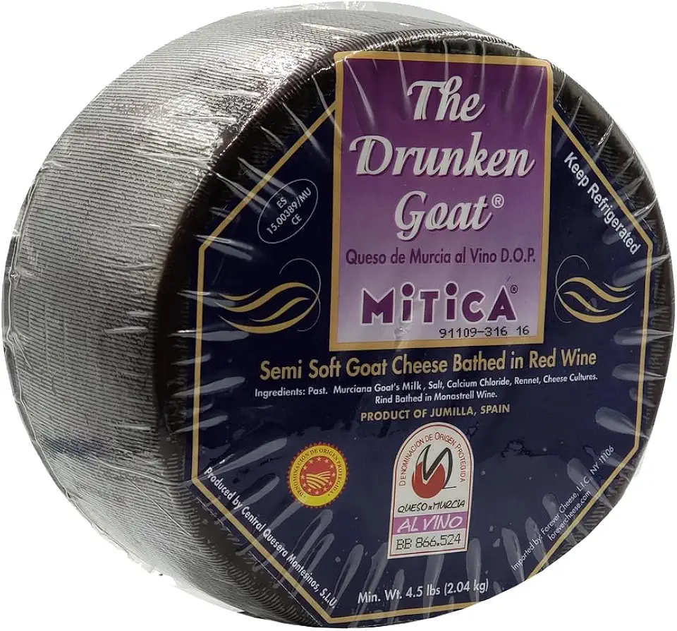 Drunken Goat DOP Spanish Cheese - Whole Wheel (4.5 pound) - Drunken Goat Cheese is mild and smooth, not goaty, with a touch of fruitiness in the finish