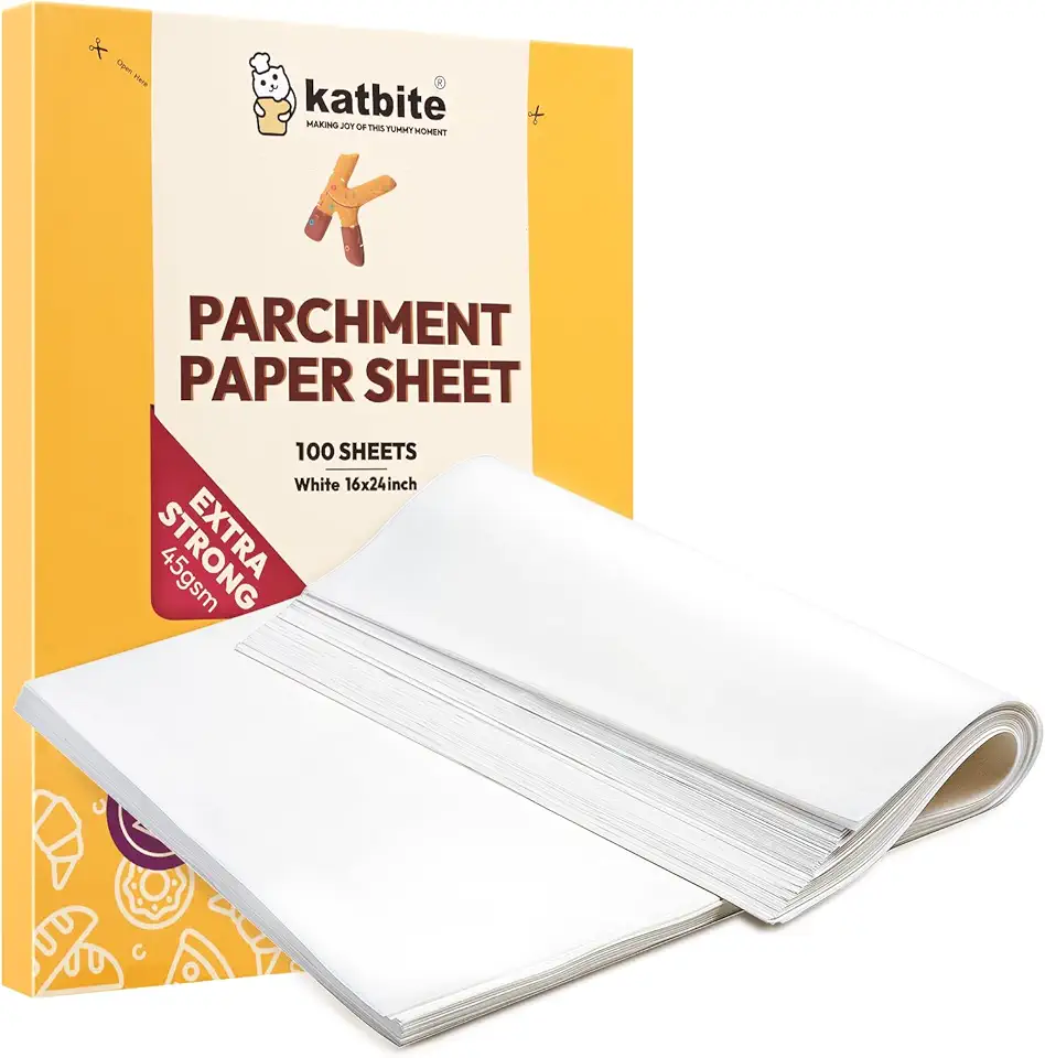 Katbite 16x24 inch Heavy Duty Parchment Paper Sheets, 100Pcs Precut Non-Stick Full Parchment Sheets for Baking, Cooking, Grilling, Frying and Steaming, Full Sheet Baking Pan Liners, Commercial Baking