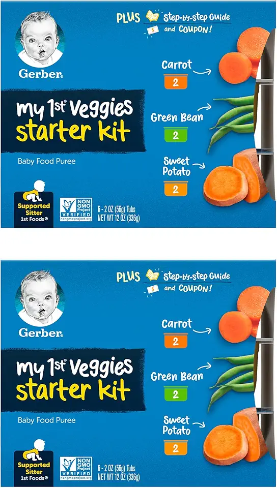 Gerber My 1st Veggies Starter Kit, Carrot, Green Bean &amp; Sweet Potato Puree, 2 Ounce - 6 Count (Pack of 2)