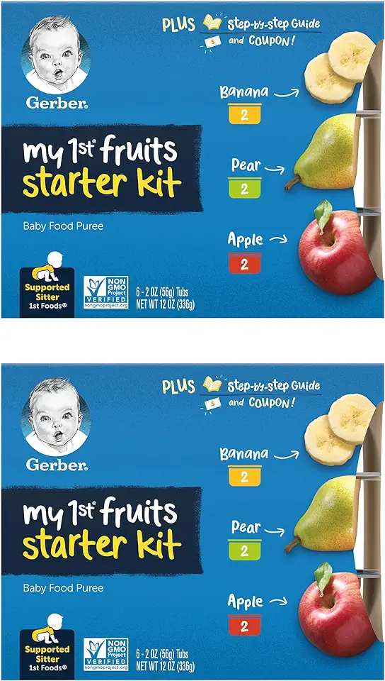 Gerber My 1st Fruits Starter Kit, Banana, Pear &amp; Apple Puree, 2 Ounce Tubs, 2-Pack (Set of 6)