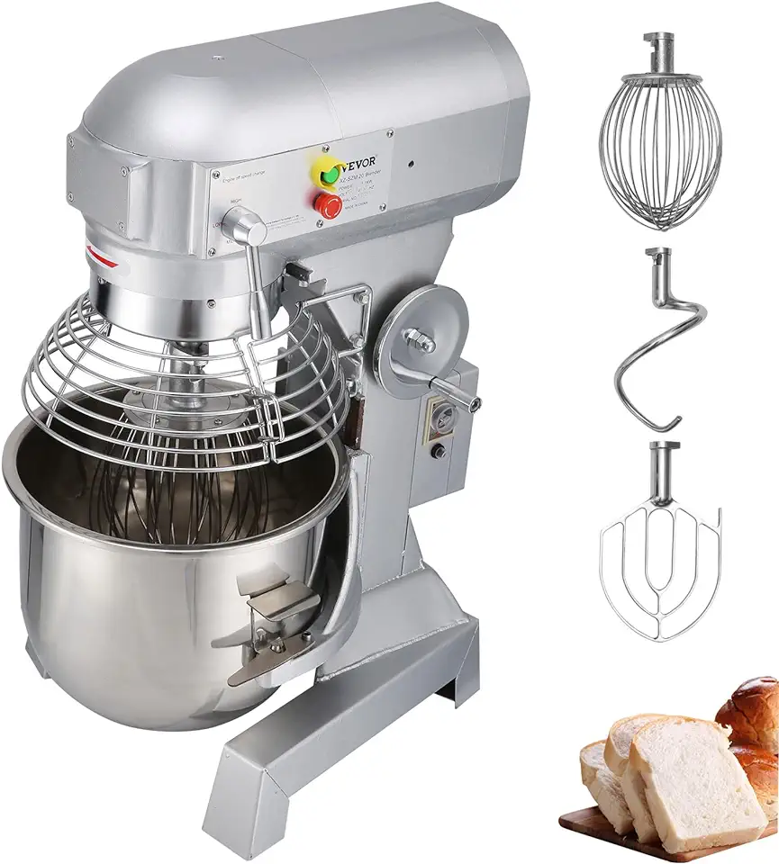 Happybuy 20Qt Commercial Food Mixer with Timing Function， Commercial Mixer 1100W Stainless Steel Bowl Heavy Duty Electric Food Mixer Commercial with 3 Speeds Adjustable, Perfect for Bakery Pizzeria