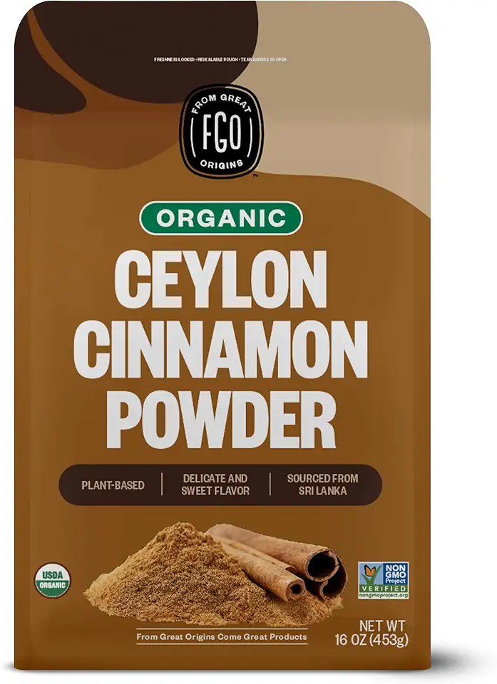 FGO Organic Ceylon Cinnamon Powder, 100% Raw from Sri Lanka, 16oz, Packaging May Vary (Pack of 1)