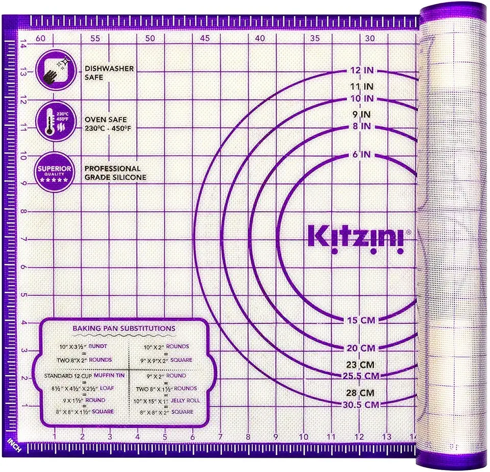 Kitzini Silicone Pastry Mat. Non Slip Baking Mat. BPA-Free Silicone Baking Sheet. Silicone Mats for Baking, Rolling Pastry, Dough, Pizza &amp; Cookies. Easy Clean – Kneading Mat | 26 x 16 inches