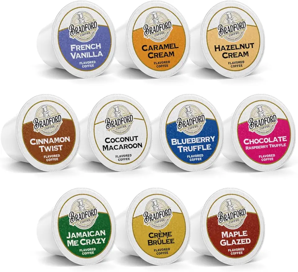 100ct Flavored Variety Pack for Keurig K-cups®, 10 Assorted Flavored Single Cups by Bradford Coffee