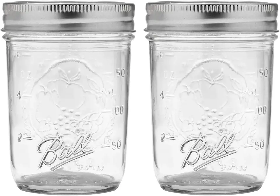 Ball Regular Mouth Mason Jars with Lids &amp; Bands, Half Pint, 8-oz (2-Pack)