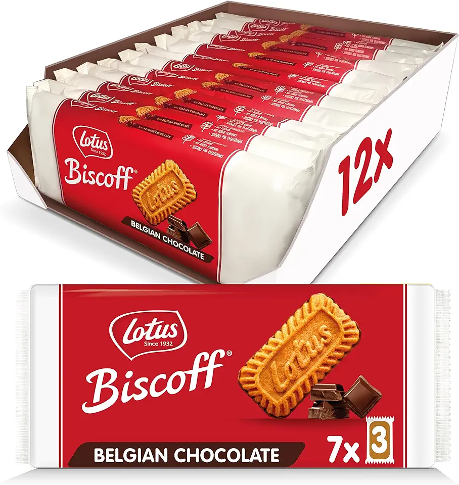 Lotus Biscoff with Chocolate - European Biscuit Cookies - 5.4 Ounce (Pack of 12) - 7 Three-Packs per Retail Pack - non GMO Project Verified