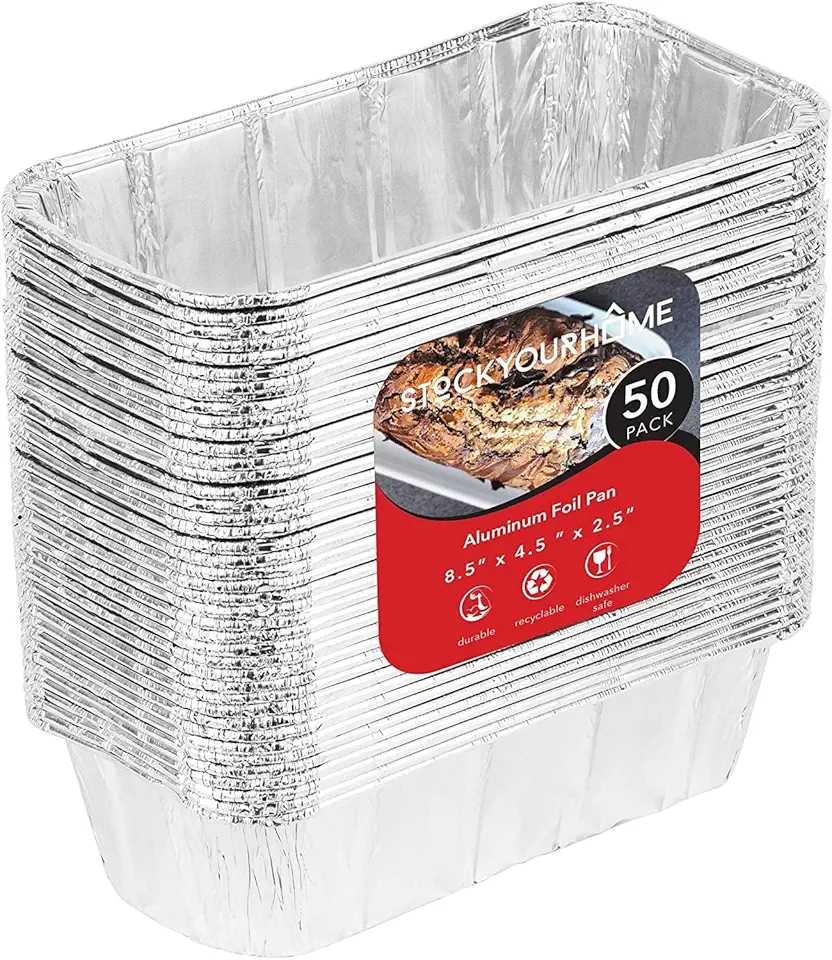 Stock Your Home 2 Lb Aluminum Foil Mini Loaf Pans (50 Pack) Disposable Small Loaf Pan – 2 Pound Baking Tin Liners, Perfect to Bake Cakes, Bread Loaves, and Meat - 8.5 x 4.5 x 2.5