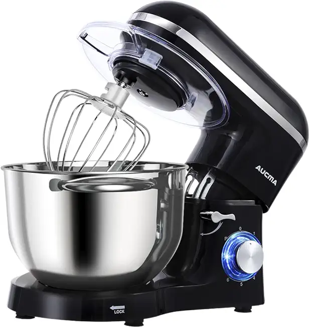 Aucma Stand Mixer,6.5-QT 660W 6-Speed Tilt-Head Food Mixer, Kitchen Electric Mixer with Dough Hook, Wire Whip &amp; Beater (6.5QT, Black)