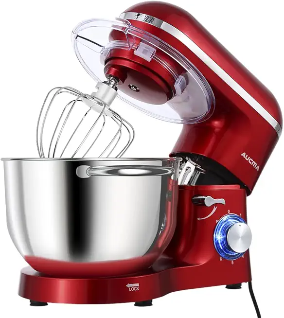 Aucma Stand Mixer,6.5-QT 660W 6-Speed Tilt-Head Food Mixer, Kitchen Electric Mixer with Dough Hook, Wire Whip &amp; Beater 2 Layer Red Painting (6.5QT, Red)