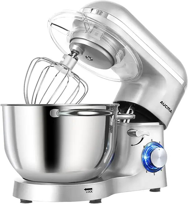 Aucma Stand Mixer,6.5-QT 660W 6-Speed Tilt-Head Food Mixer, Kitchen Electric Mixer with Dough Hook, Wire Whip &amp; Beater (6.5QT, Silver)