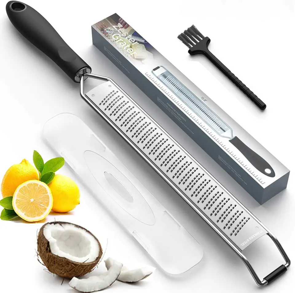 Lemon Zester &amp; Cheese Grater – Premium Stainless Steel - A Sharp Kitchen Tool for Ginger, Garlic, Nutmeg, Chocolate, Vegetables, Fruits, Dishwasher Safe, Black