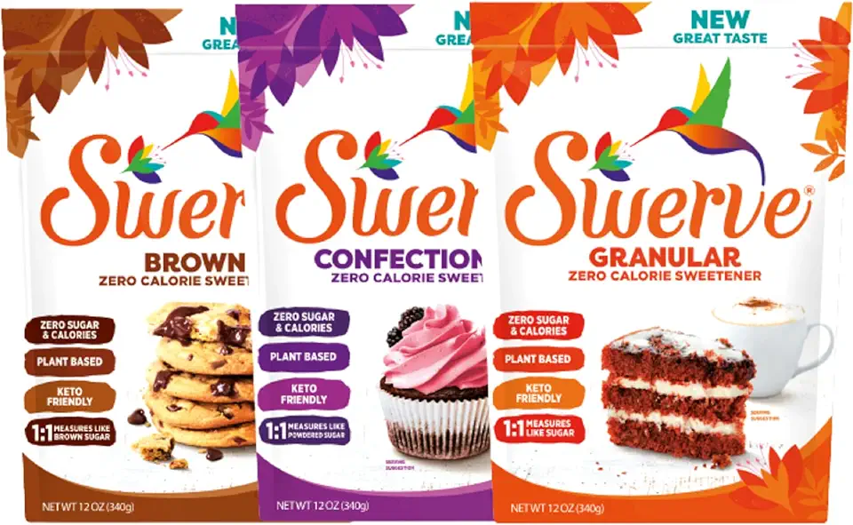 Swerve Sweetener Granular, Brown and Confectioners Baker&#x27;s Trio - Sugar Substitute, Zero Calorie, Keto Friendly, Zero Sugar, Non-Glycemic, 12oz, 3 Pack