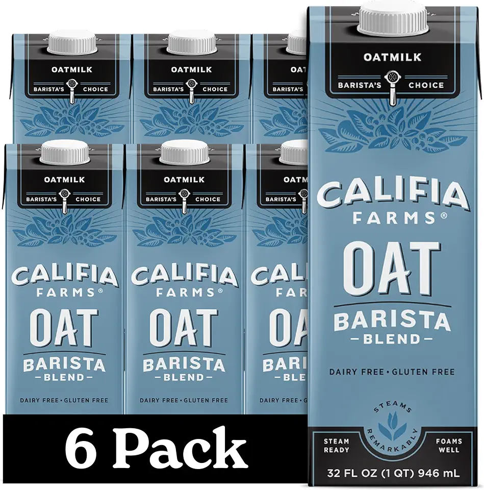 Califia Farms - Oat Barista Blend Oat Milk, 32 Oz (Pack of 6), Shelf Stable, Dairy Free, Plant Based, Vegan, Gluten Free, Non GMO, High Calcium, Milk Frother, Creamer, Oatmilk