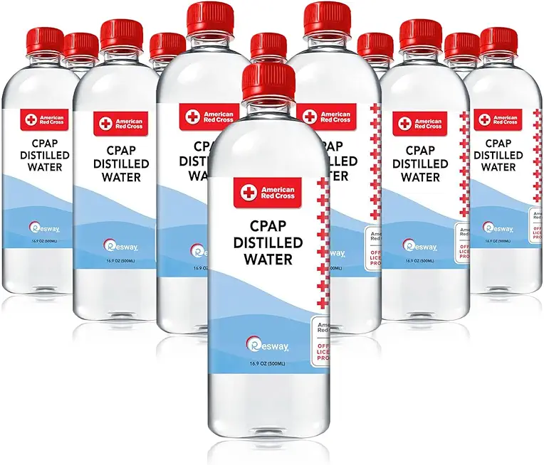 Resway American Red Cross Distilled Water | Travel Bottles for Resmed, Respironics Machines, Personal Humidifier | Medical Supplies for Vacation | Travel-Friendly, Clean | 16.9oz H2O (12 Pack)