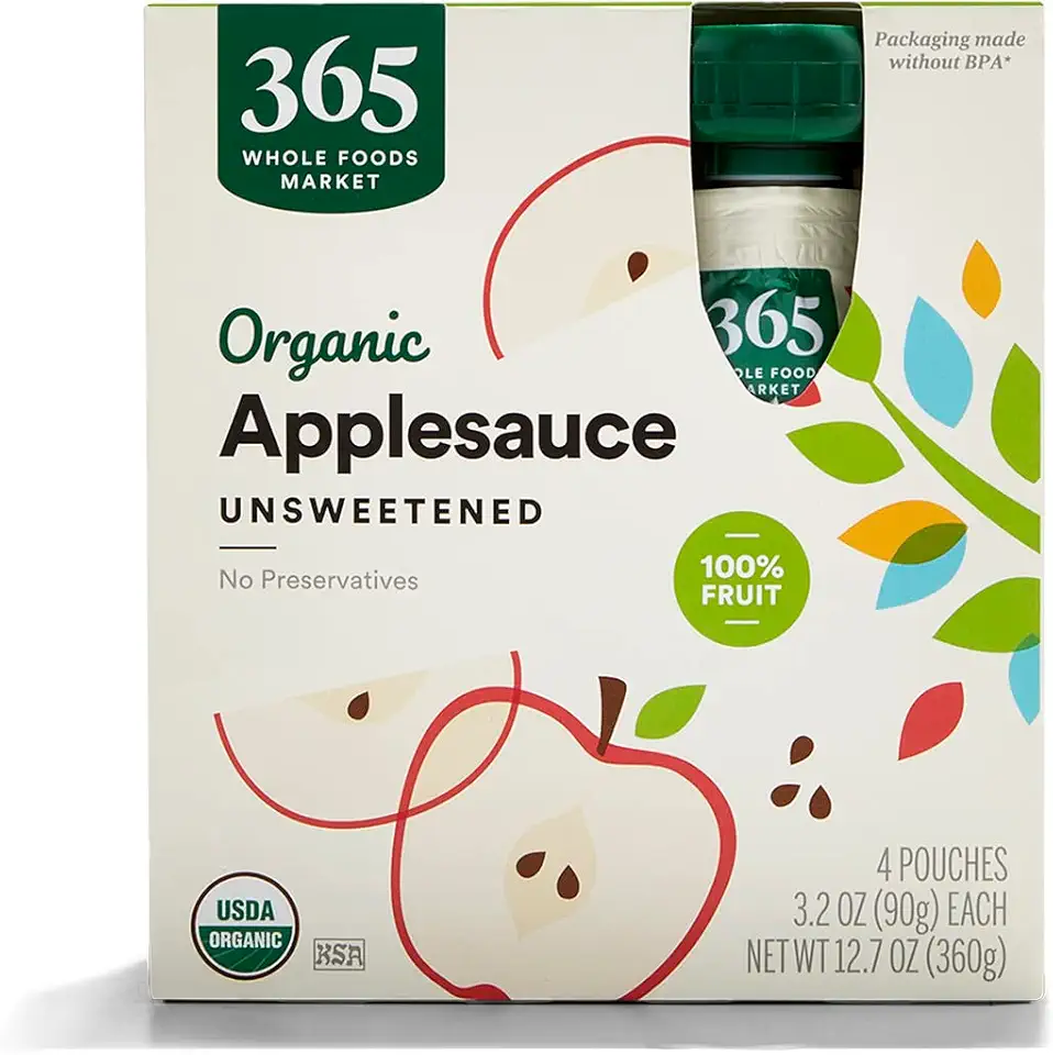 365 by Whole Foods Market, Organic Unsweetened Applesauce 4 Pack, 3.2 Ounce