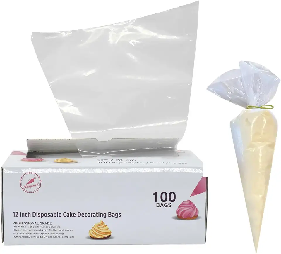 Keenpioneer Piping Bag - Disposable Cake Decorating Bag 100 Count, 12 inch, Clear (Pack May Vary)