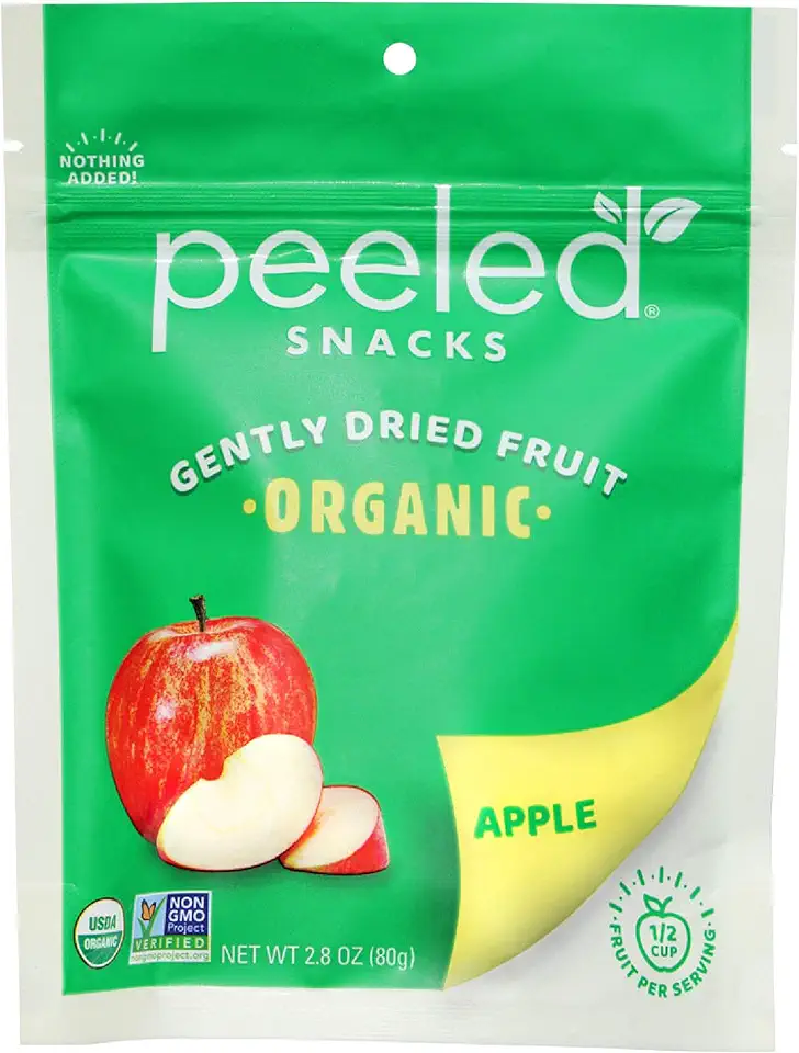 Peeled Snacks Organic Dried Fruit, Apple, 2.8 oz., Pack of 12 â€“ Healthy, Vegan Snacks for On-the-Go, Lunch and More