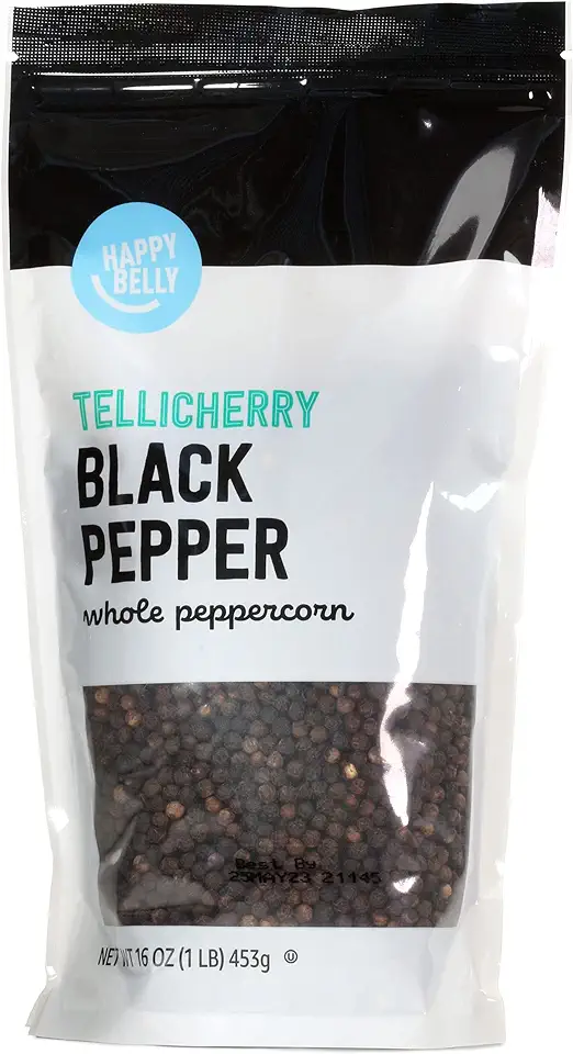 Amazon Brand - Happy Belly Tellicherry Black Pepper Whole Peppercorn, 16 ounce (Pack of 1)