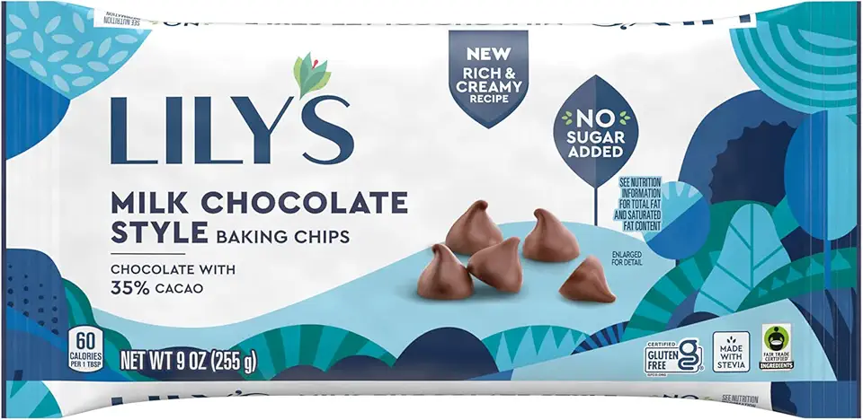 LILY&#x27;S Milk Chocolate Style No Sugar Added, Baking Chips Bag, 9 oz