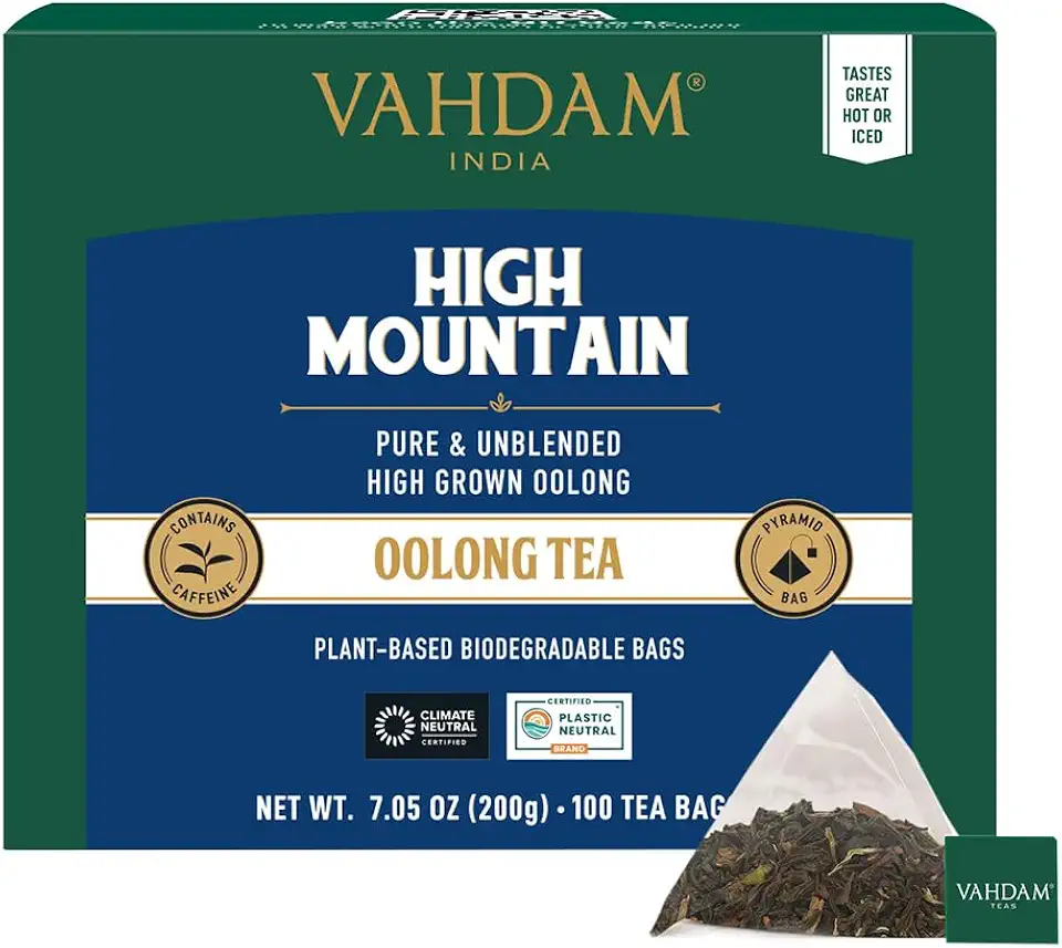 VAHDAM, High Mountain Oolong Tea Bags (100 Count) Non GMO, Gluten Free | High Grown Oolong Tea Leaves - Light &amp; Floral | Resealable Ziplock Pouch