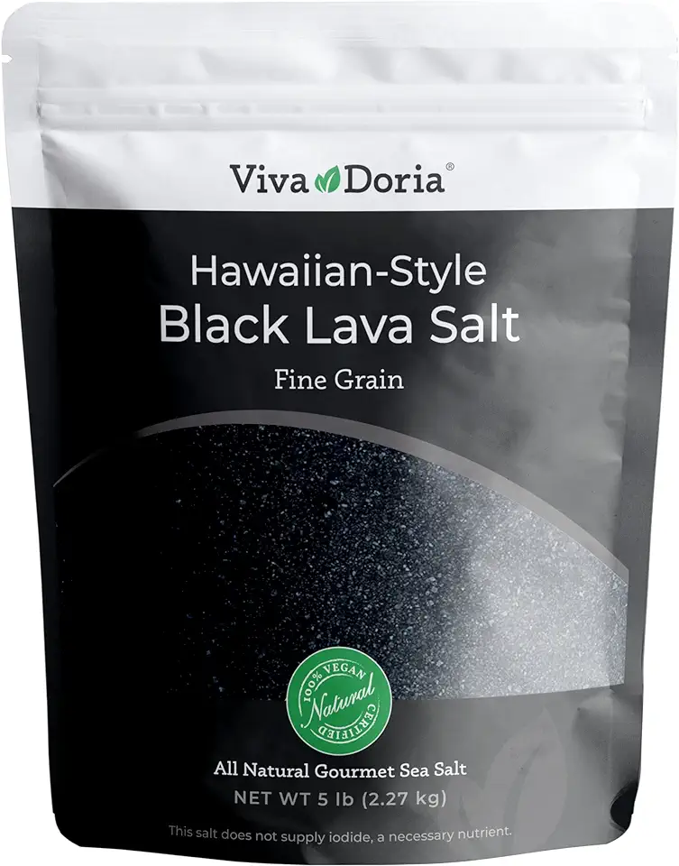 Viva Doria Hawaiian Black Lava Sea Salt, Fine Grain, Lava Salt, 5 lb (2.27 kg)