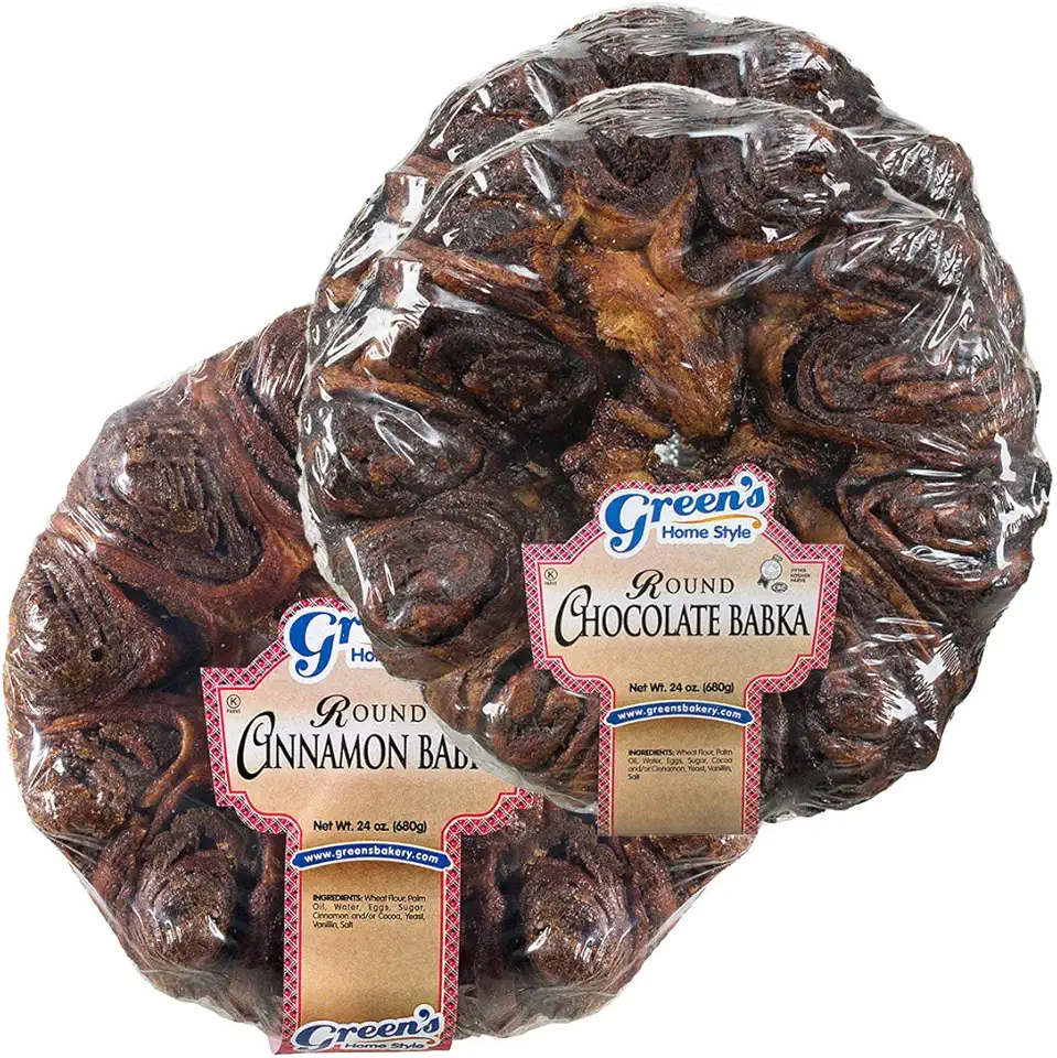 Green&#x27;s Bakery (2) Chocolate and (1) Cinnamon Round Babka Cakes, 3 Pack 24 oz. Fresh and Delicious, OK Certified Kosher and Pareve Babka Bread, Dairy Free and Nut Free