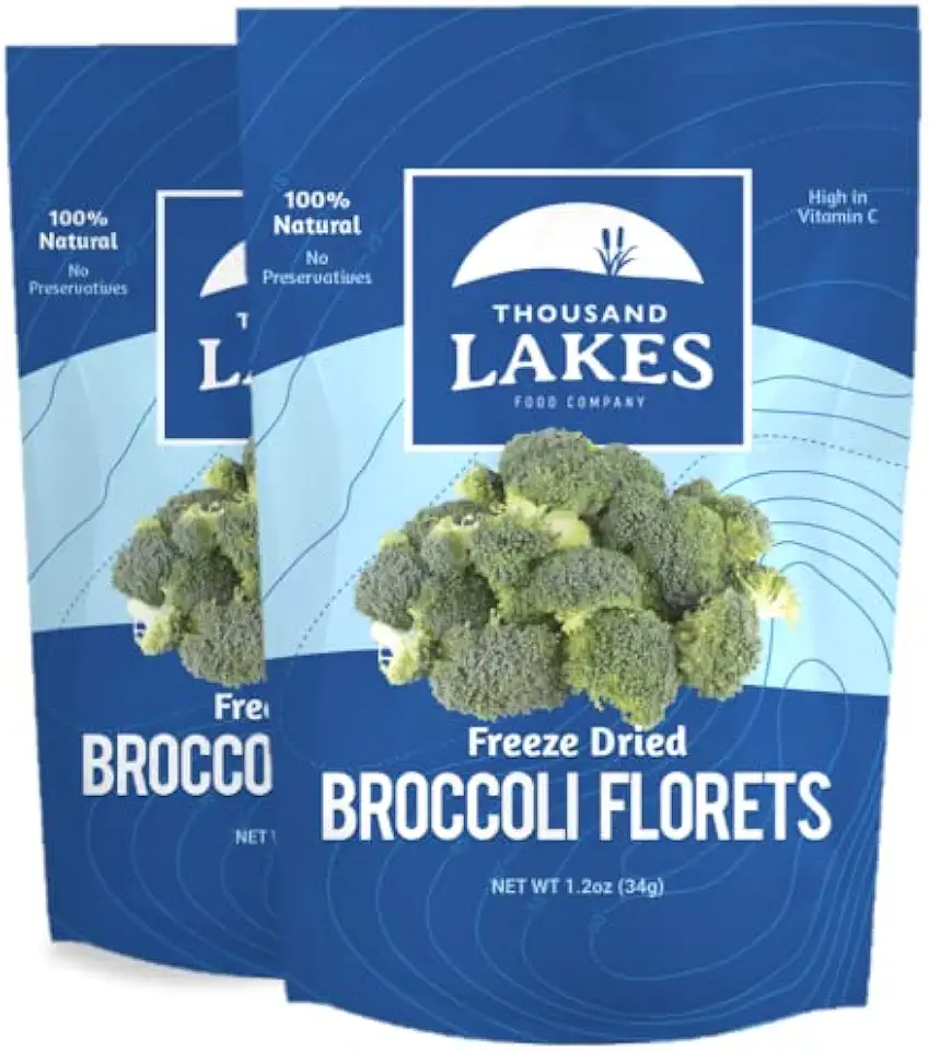 Thousand Lakes Freeze Dried Vegetables - Broccoli Florets 2-pack 1.2 ounces (2.4 ounces total) | 100% Florets - No Stems | No Salt Added