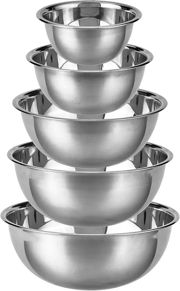 Stainless Steel Mixing Bowls - 5 Pack Nesting Baking Supplies for Cooking, Serving, Food Prep - Dishwasher Kitchen Set, Stackable Salad Bowl for Easy Storage