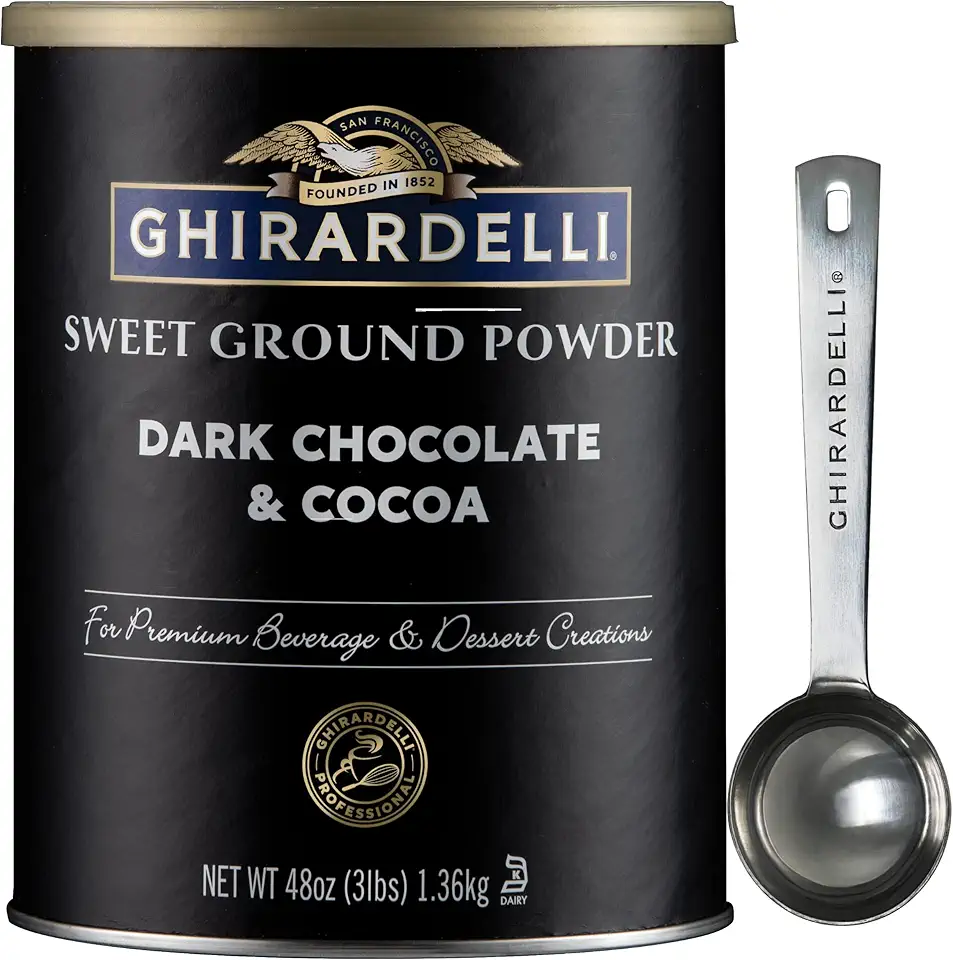 Ghirardelli Sweet Ground Dark Chocolate &amp; Cocoa Powder, 3 Pound Can (Pack of 1) with Ghirardelli Stamped Barista Spoon