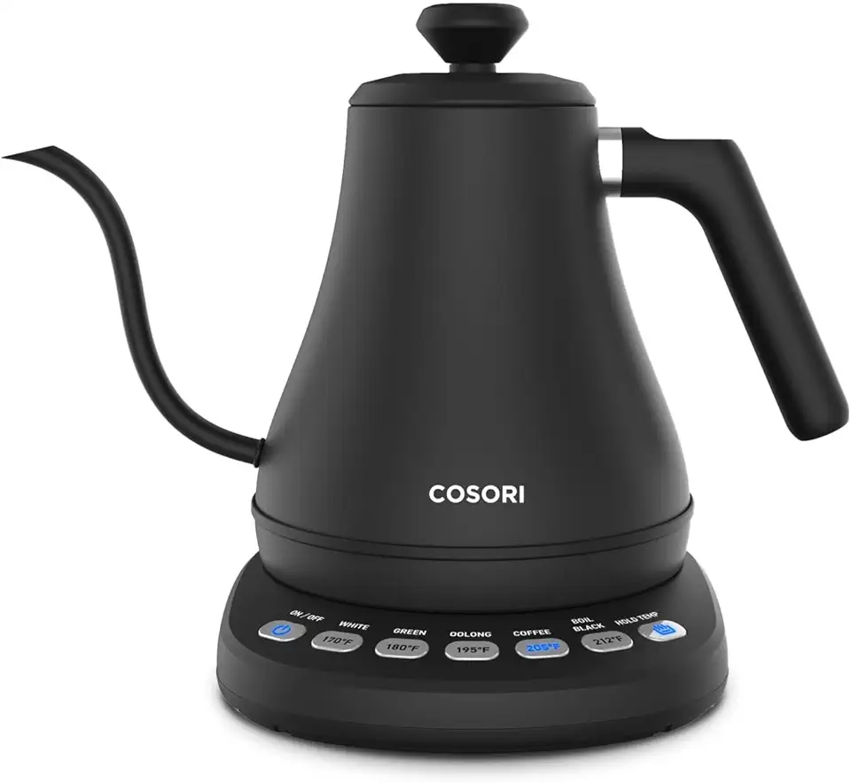 COSORI Electric Gooseneck Kettle with 5 Temperature Control Presets, Pour Over Kettle for Coffee &amp; Tea, Hot Water Boiler, 100% Stainless Steel Inner Lid &amp; Bottom, 1200W/0.8L