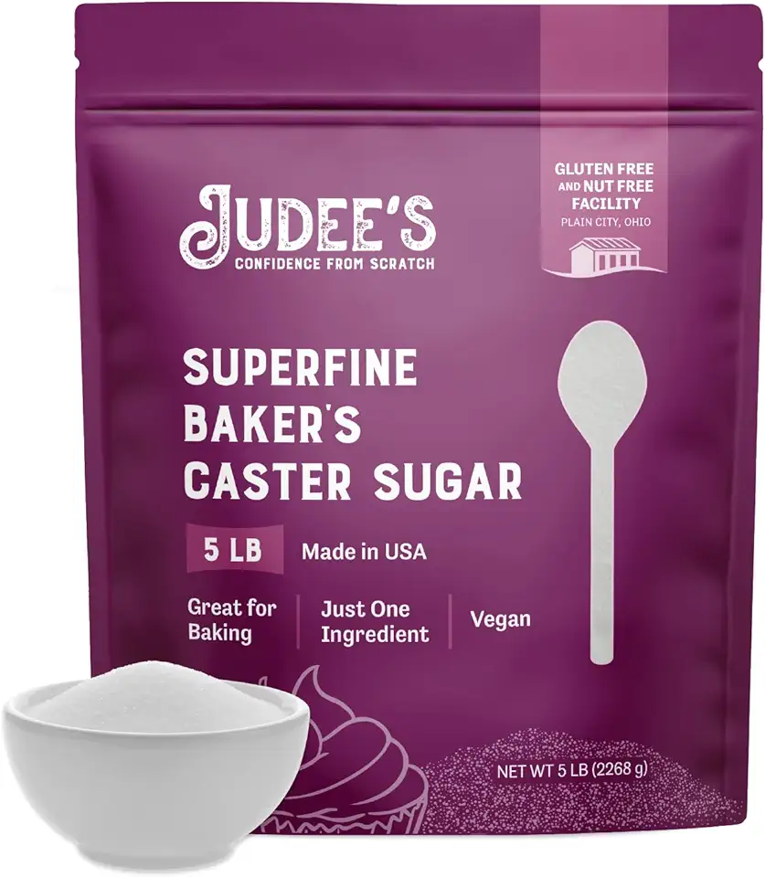 Judee&#x27;s Superfine Caster Sugar - 5 lbs - Delicious and 100% Gluten-Free - Bakers Sugar for Homemade Treats, Baked Goods, and Toppings - Airy and Smoot