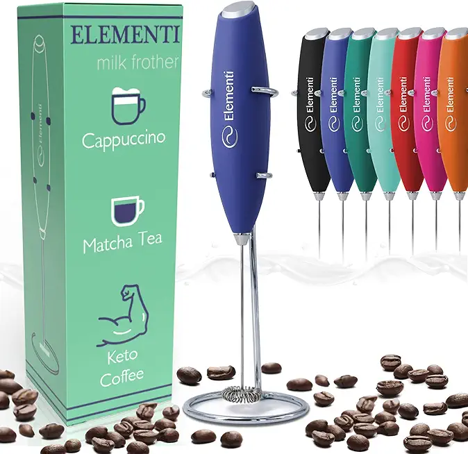 Elementi Portable Electric Milk Frother, Matcha Whisk, Milk Frother for Coffee Frother Electric Hand Blender, Mini Electric Whisk Small Hand Blender (Periwinkle)