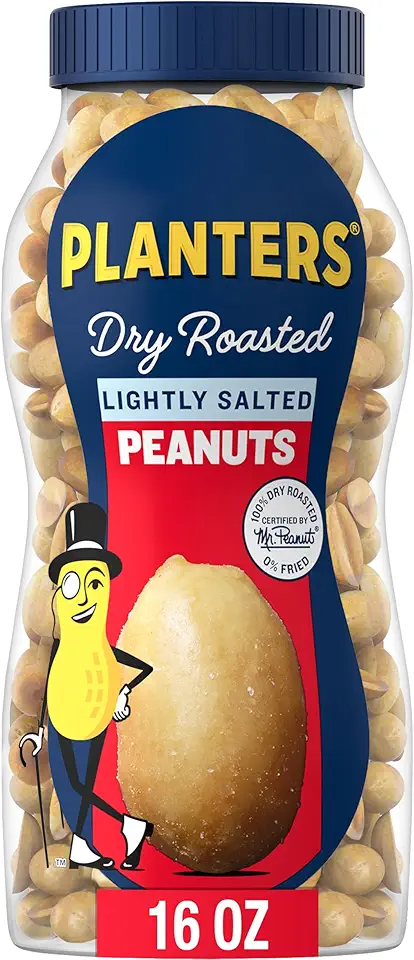 PLANTERS Lightly Salted Peanuts, Dry Roasted Nuts, Resealable Jar, Party Snacks, Plant-Based Protein, Snacking Nuts, Quick Snack for Adults, Kosher, Bulk Peanut, 16oz Jar (6 Pack)