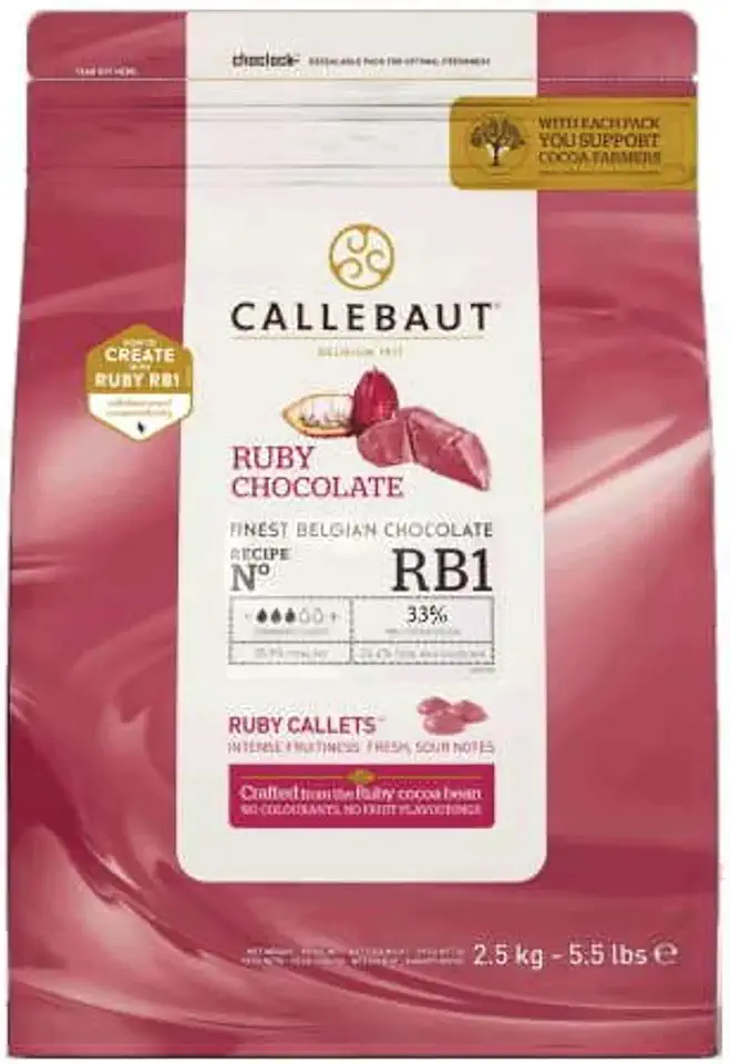 Callebaut Ruby Couverture Chocolate Callets | Recipe RB1 | Crafted from the Ruby Cocoa Bean, No Colourants, No Fruit Flavorings | Case Pack: Four x 5.5 lb / 2.5kg