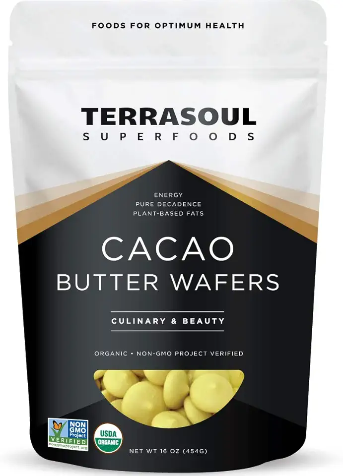 Terrasoul Superfoods Organic Cacao Butter Wafers, 1 Lb - Raw | Keto | Vegan | Unrefined